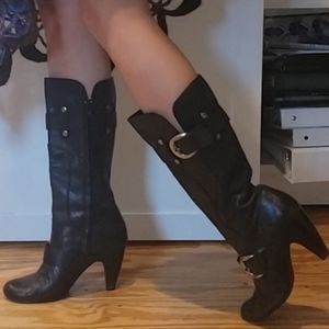 Black Leather Heeled boots